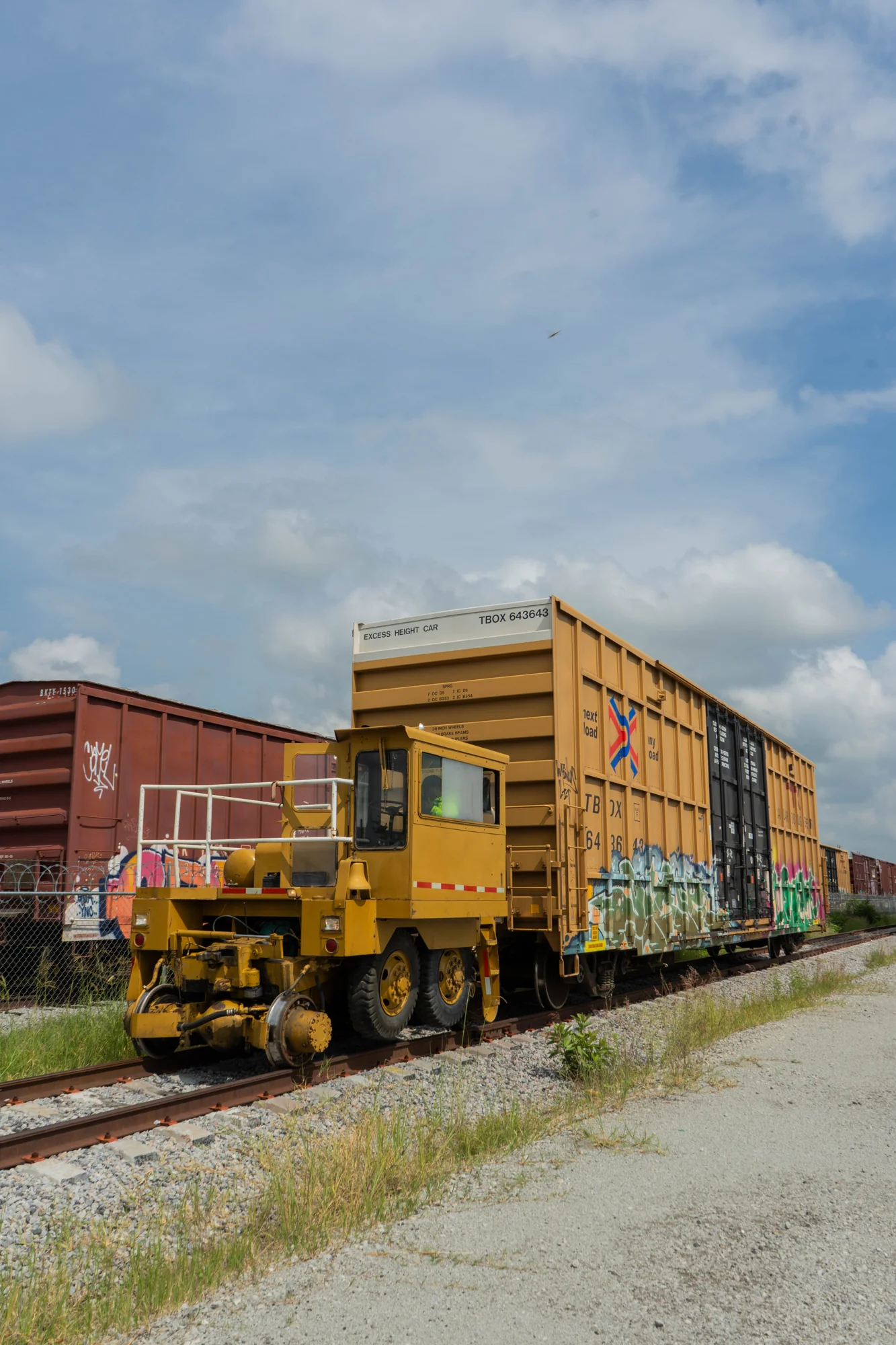 Remolcador ferroviario con furgones en la vía operativa de PMO